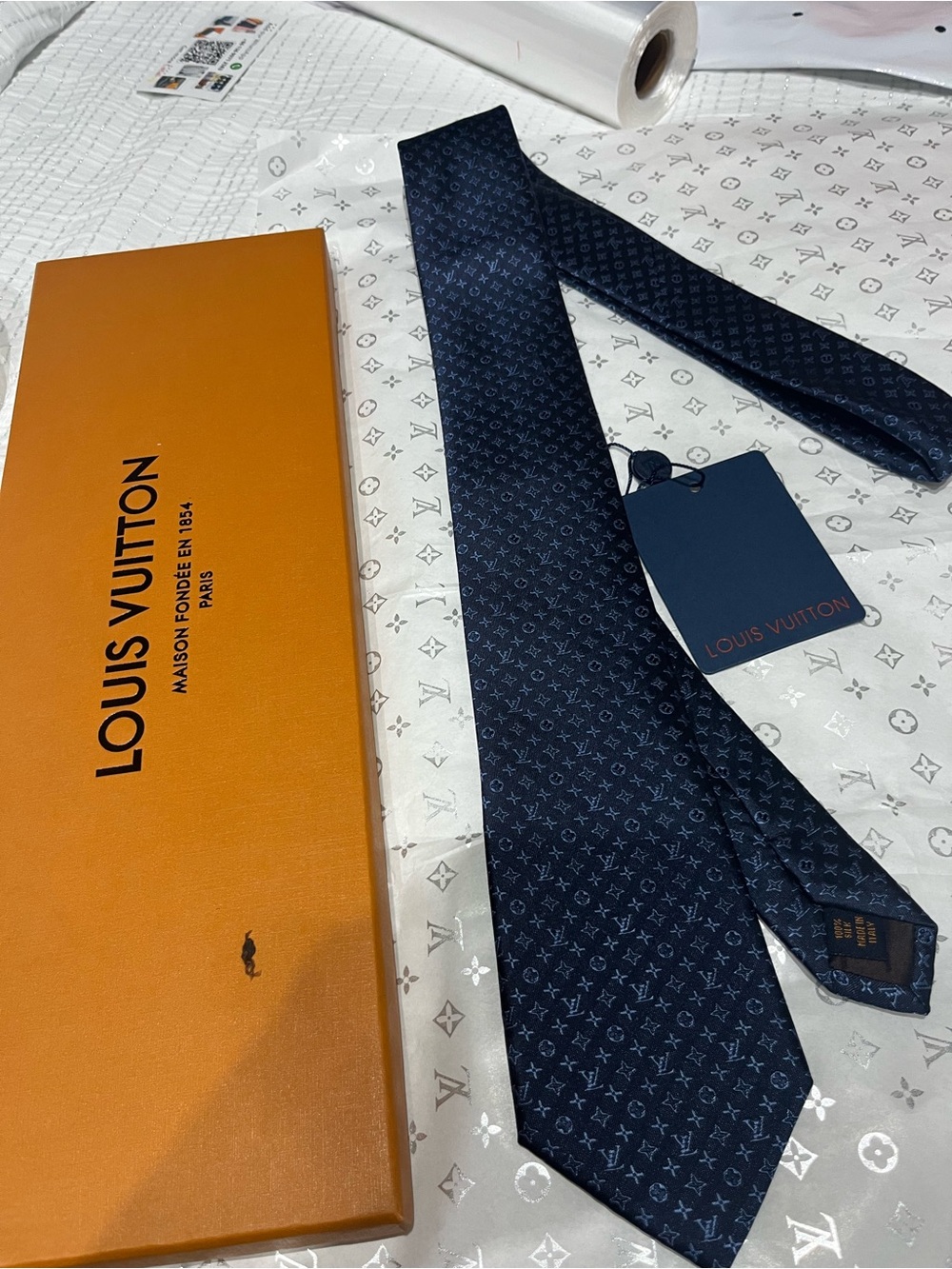 Louis Vuitton Men's Dark Navy Monogram Silk Tie
